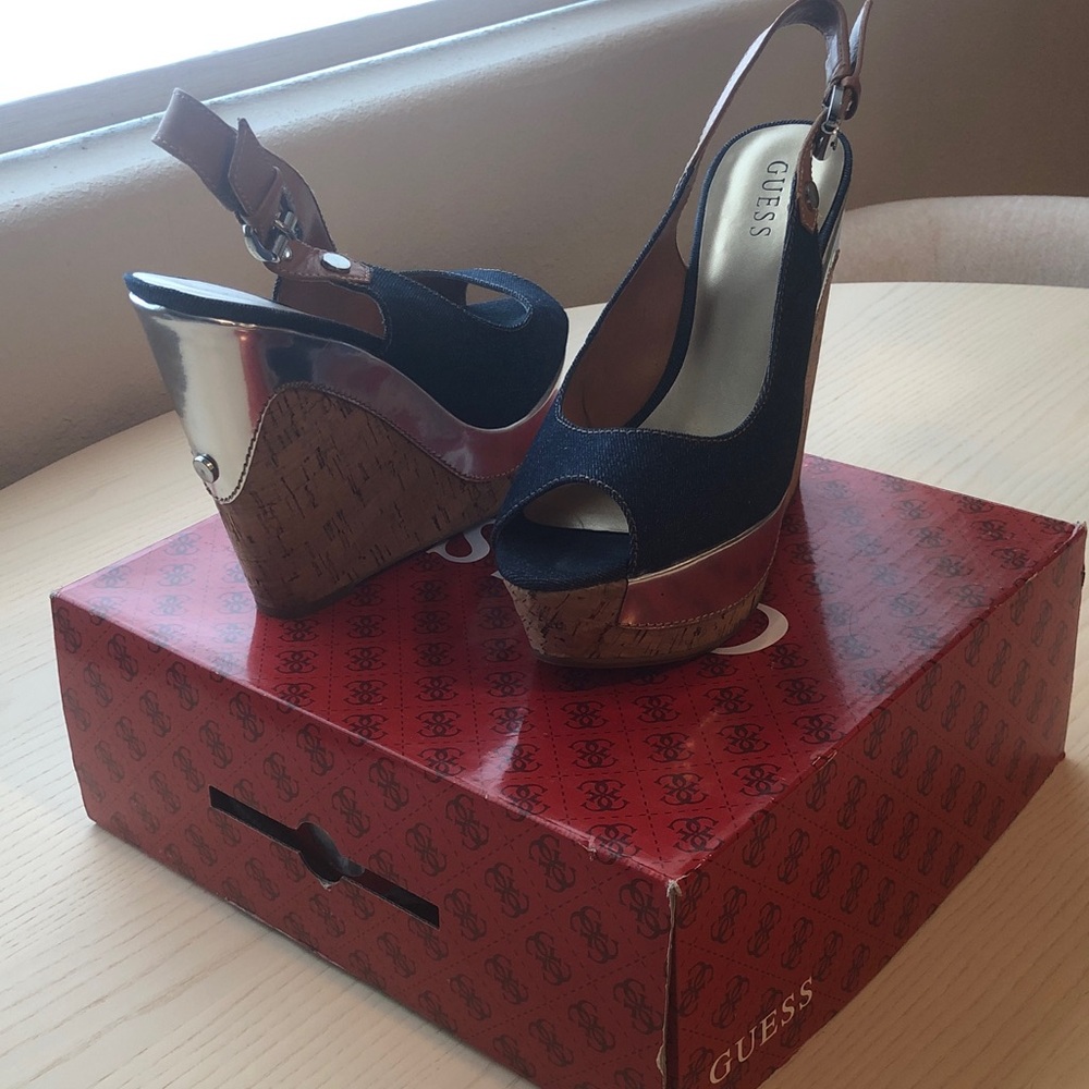 GUESS Blue and Silver Wedge Heels